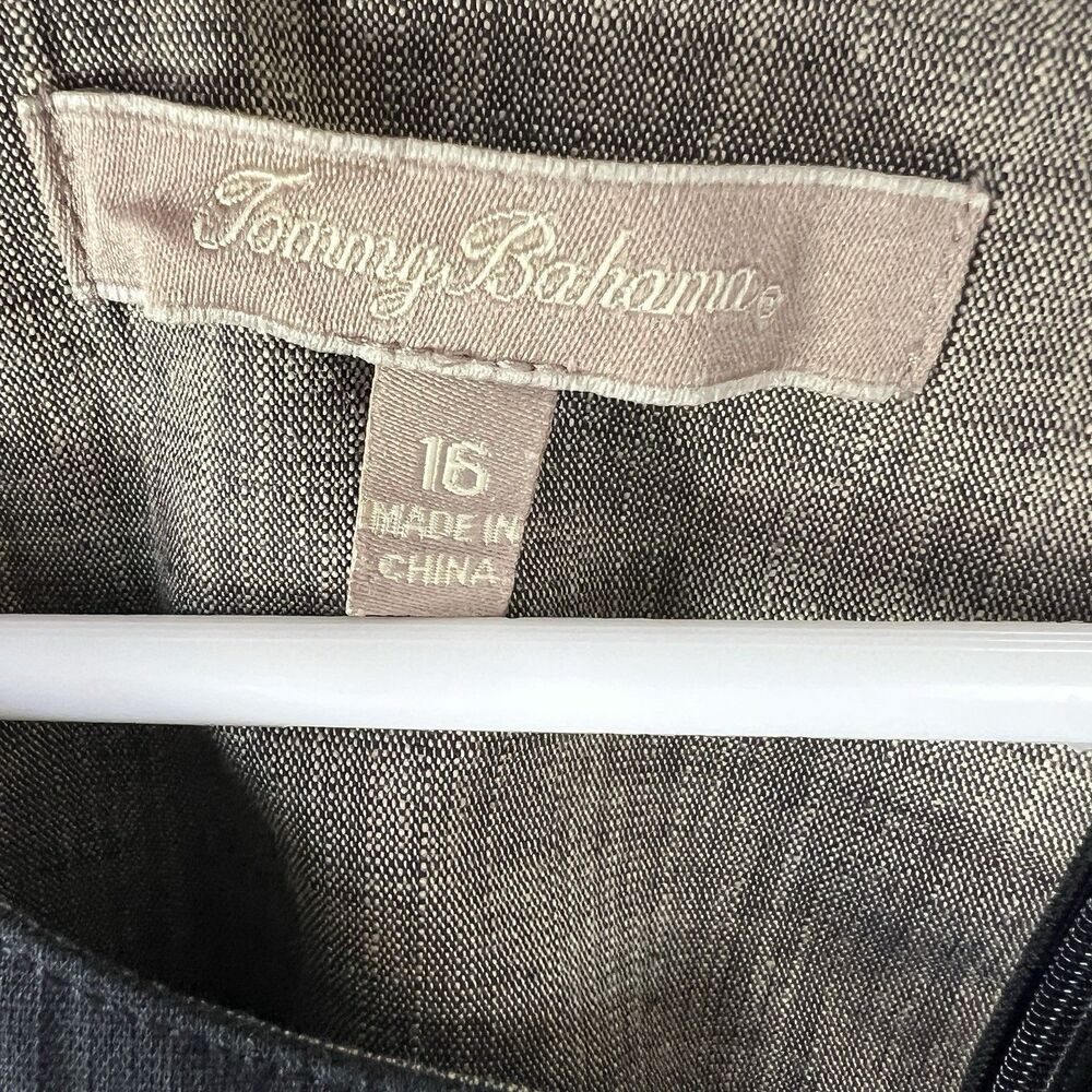 Tommy Bahama Gray Chambray Shift Dress 16 Sleeveless Split Neck Contrast Stitch - Picture 4 of 15